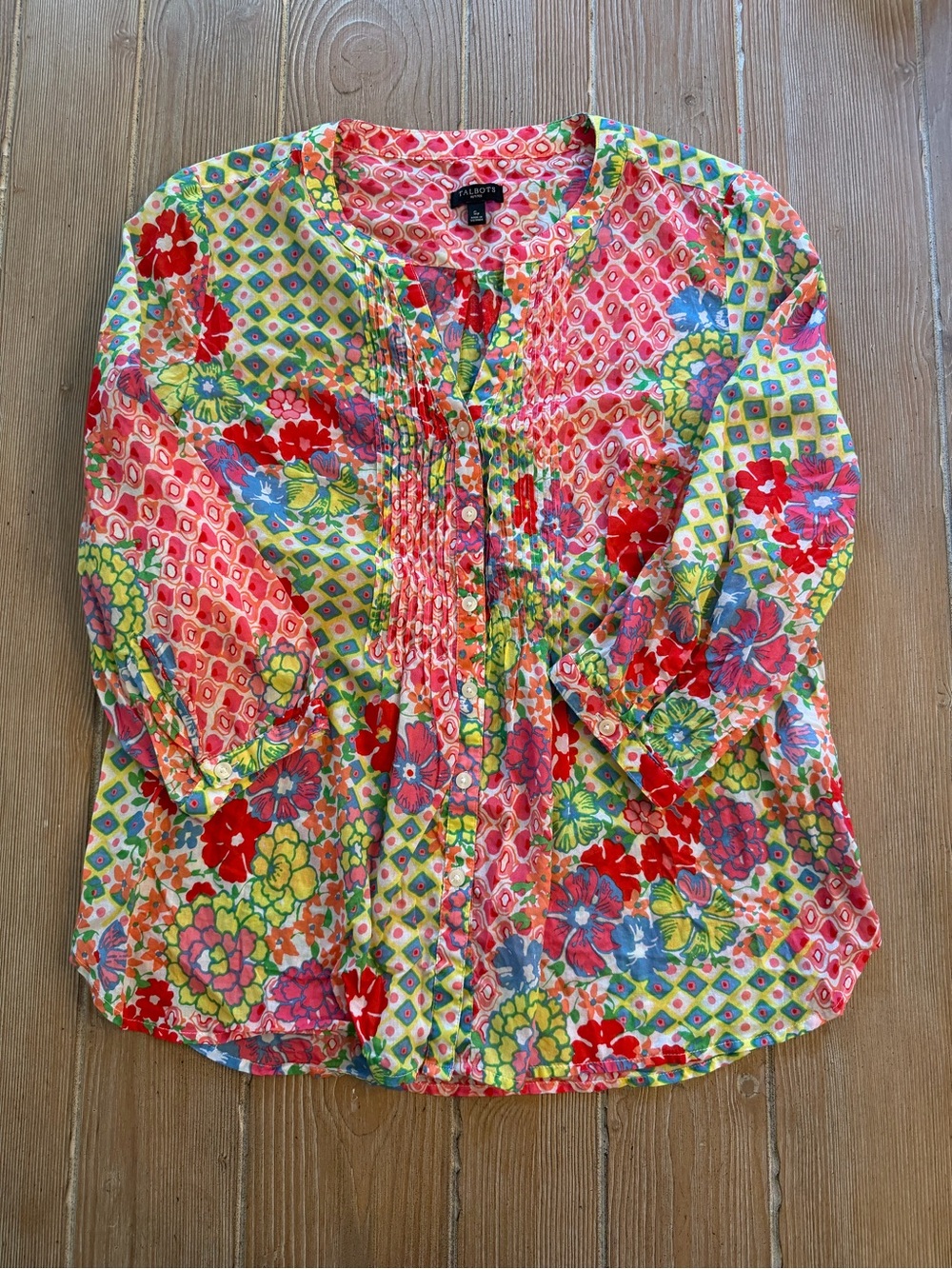 Talbots Pink Floral Pintuck Peasant Blouse- small petite